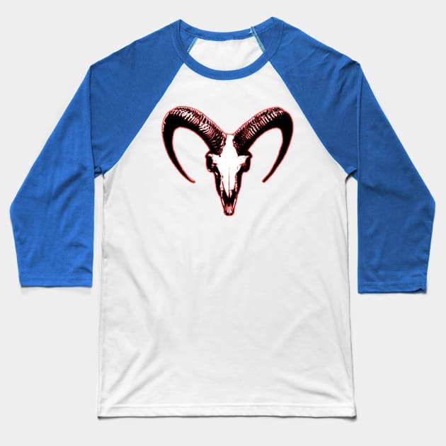 Red Goat Skull Baseball T-Shirt by MarceloMoretti90